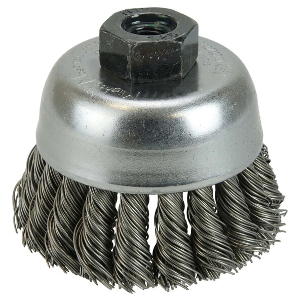 Weiler 2-3/4" Single Row Knot Wire Cup Brush .020" Steel Fill M10x1.25 Nut 13281 - main
